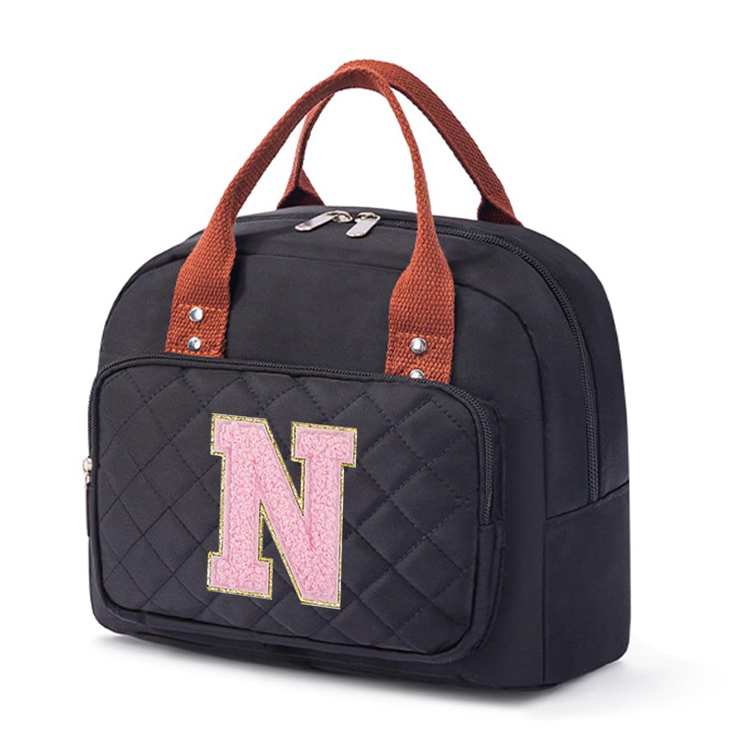 JOUWUI Personalised Insulated Lunch Bags with Initial A-Z,Crossbody Lunch Bags for Women Ladies Girls Work Adult Cool Tote Box Container (Initial N)