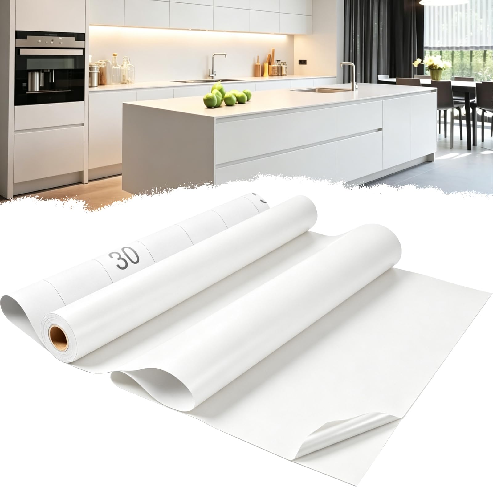 Carta Adesiva per Mobili 1200×60 cm Pellicola Autoadesivo Bianco | Autoadesivo PVC Rivestimento, Impermeabile, Opaca, Vinile Carta, Decorativa, per Cucina, Armadio, Muro, Porta
