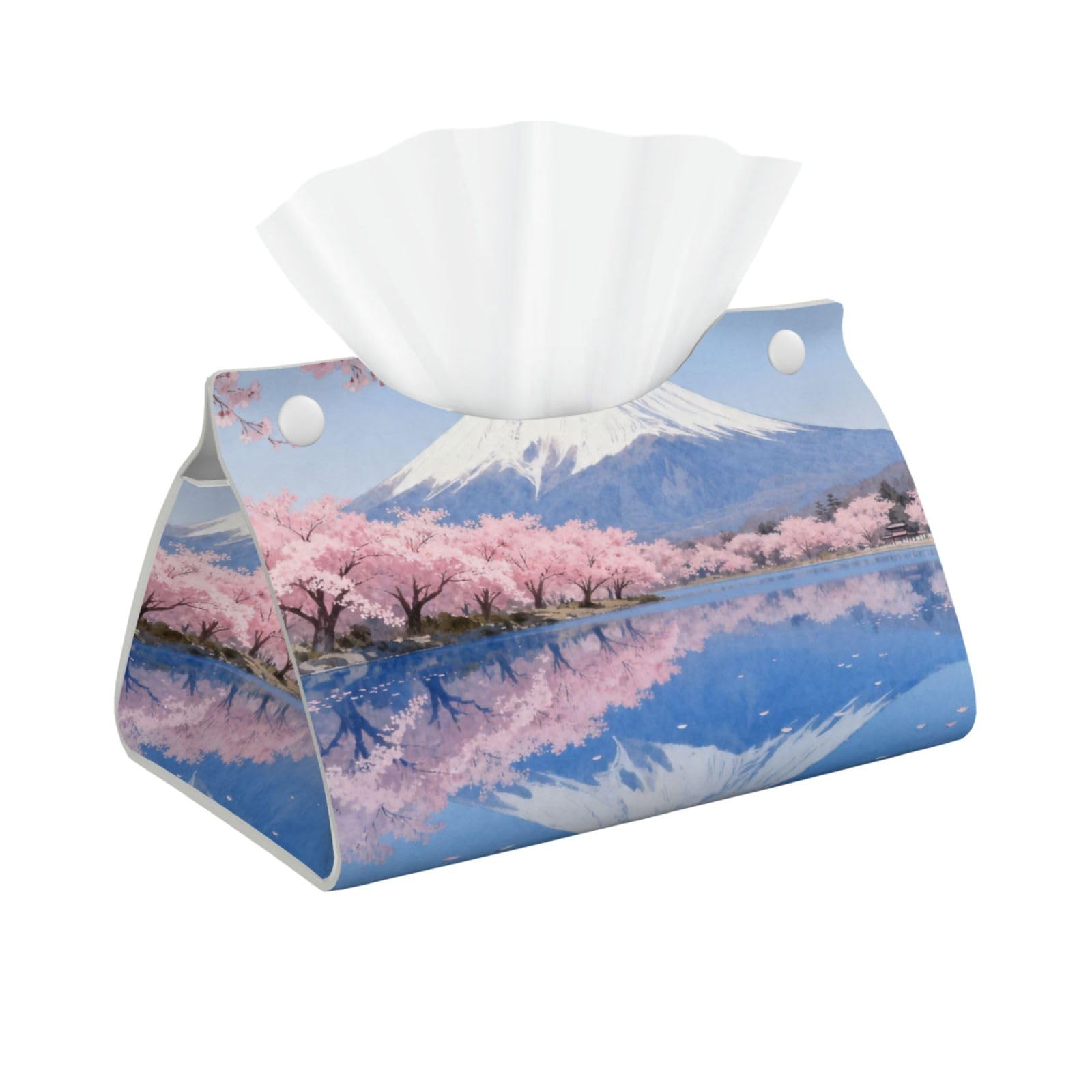 Mount Fuji Long Leather Tissue Box Cover-Waterproof PU Leather Tissue Holder for Bathroom, Decorative Rectangular Tissue Case