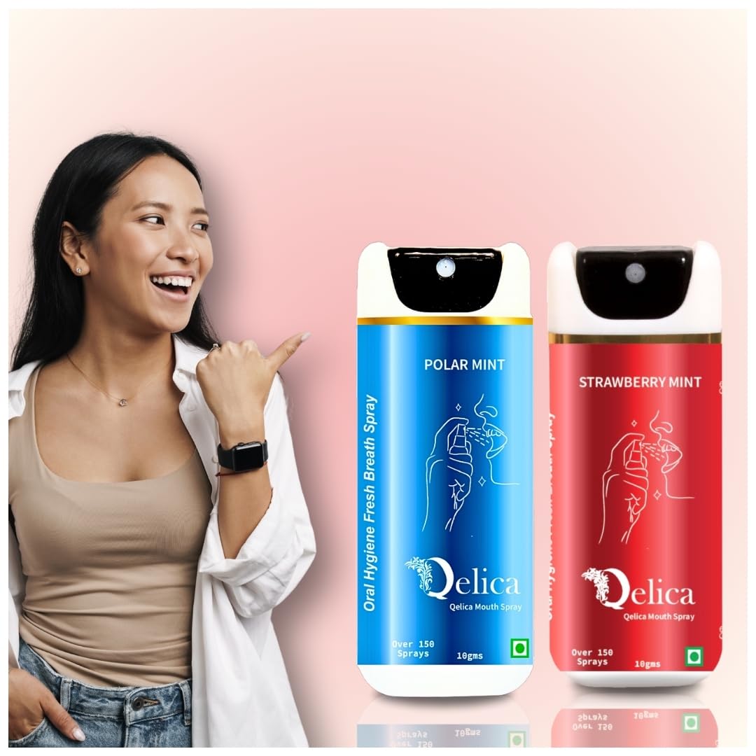 Qelica Instant Mouth And Breath Freshener Spray For Bad Breath | Longlasting Freshness | Multi Flavour Combo Strawberry Mint 10gm And Polar Mint 10gm 4