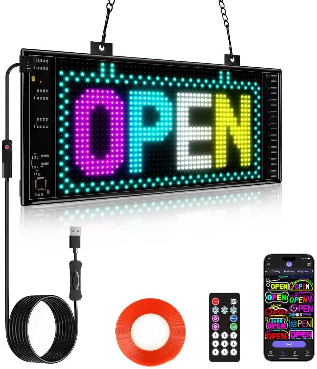 Rayhome Large Programmable LED Sign, 37''x8'' Flexible Indoor LED Store Sign with Remote, Scrolling Bluetooth APP Control Custom Text Pattern Animation digital Display for Store School Hotel