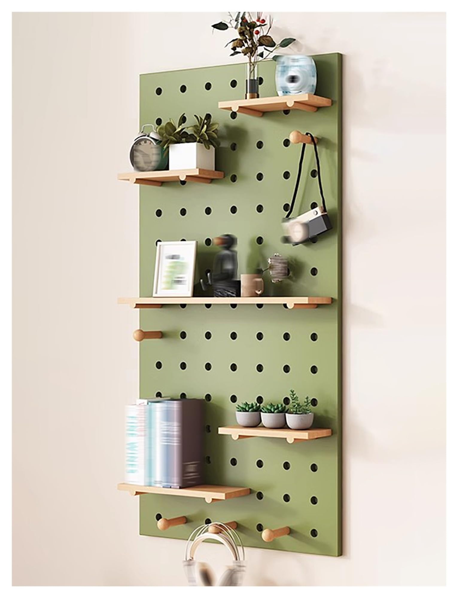 Pannello Forato espandibile in Legno | Kit di Pannelli portaoggetti Personalizzabili con Ganci e Accessori per Ufficio, Garage, Officina | Verde 40x60 cm (15,7x23,6 Pollici)