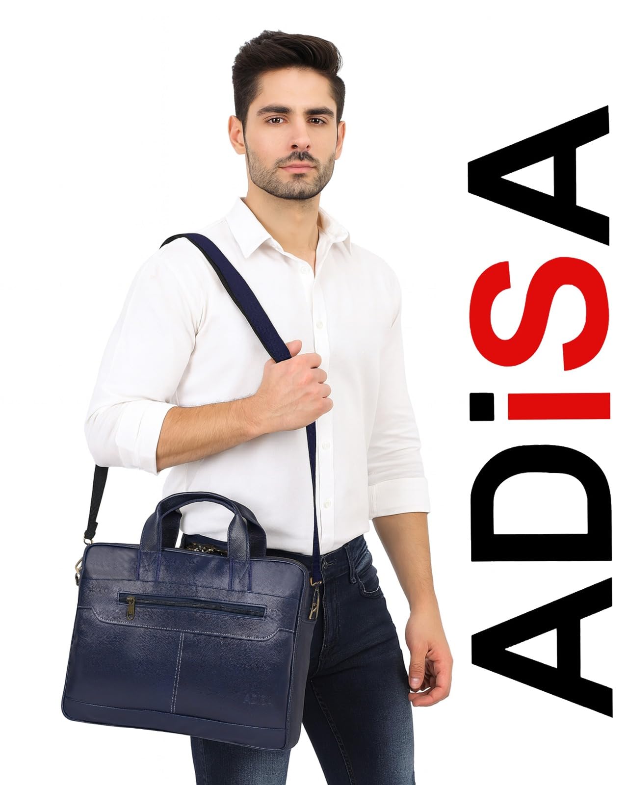 ADISA Laptop Bag for Men - Faux Leather Office Messenger Briefcase with Laptop Compartment for Work, Business, Corporate & Professional Use (LB6050) 2