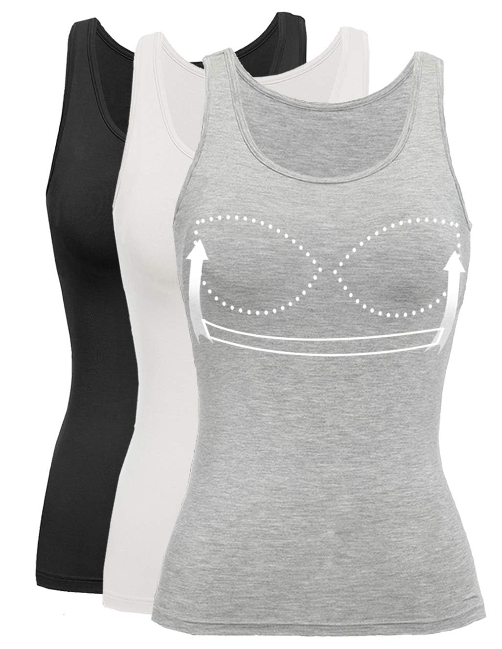 Tank Top with Built in Bra Cup for Women Casual Wide Strap Sleevless Layer Camisole Yoga Top Pack S-3XL