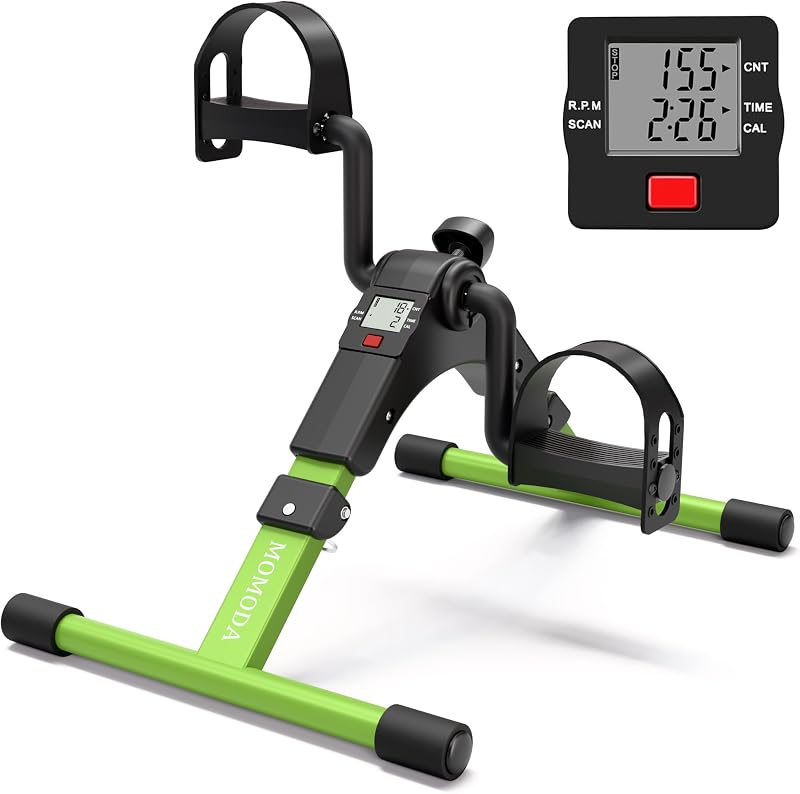 Pedaleador de escritorio, bicicleta estática para piernas y brazos con monitor LCD plegable (negro/verde)