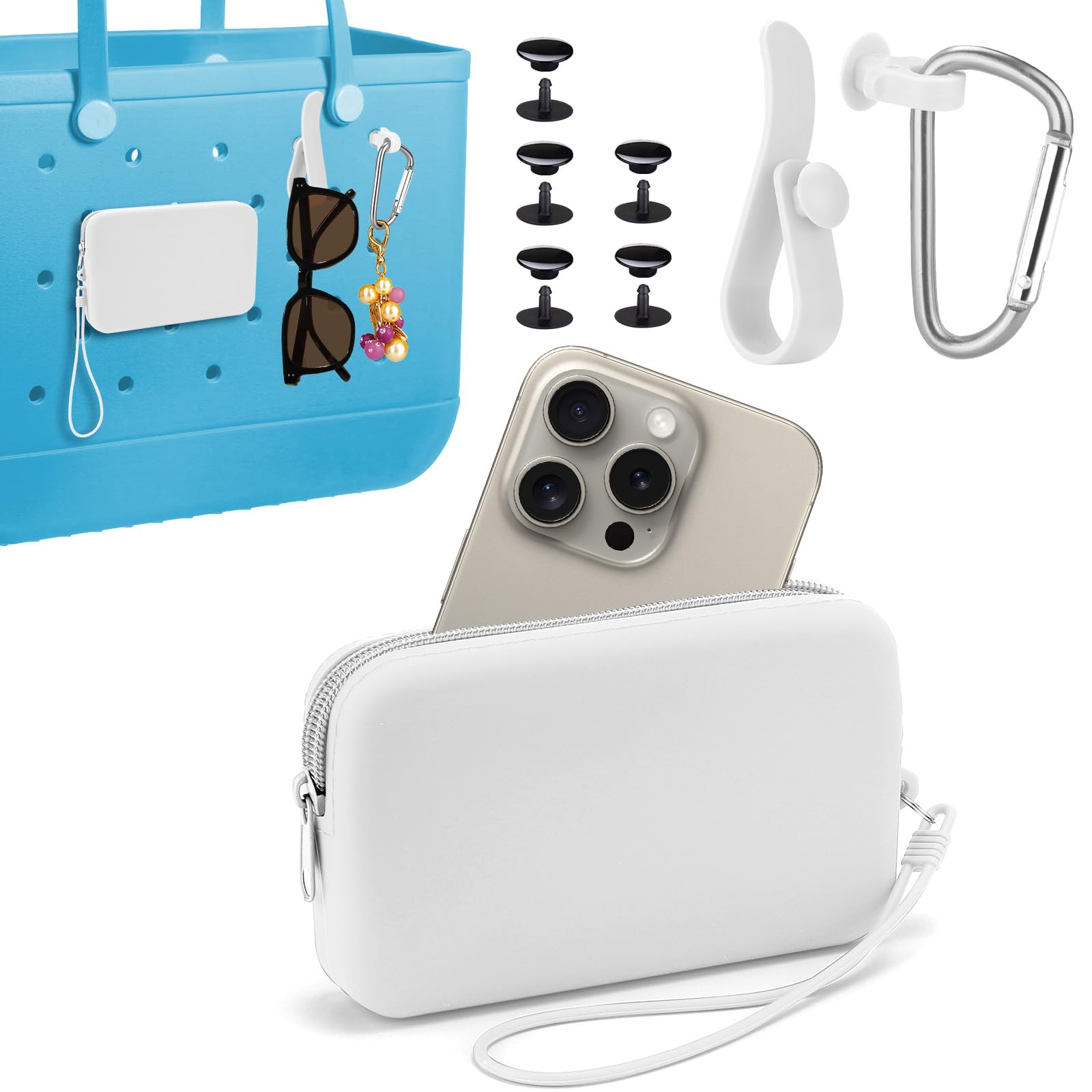 JuomeJuome Silicone Phone Holder for Bogg Bag Accessories, Insert Wallet Charms for All Bogg Bags with 2Pcs Holder, Attachment for Bogg Beach Tote Bag Fits for iPhone and Android Phones, White, 5.8 inch