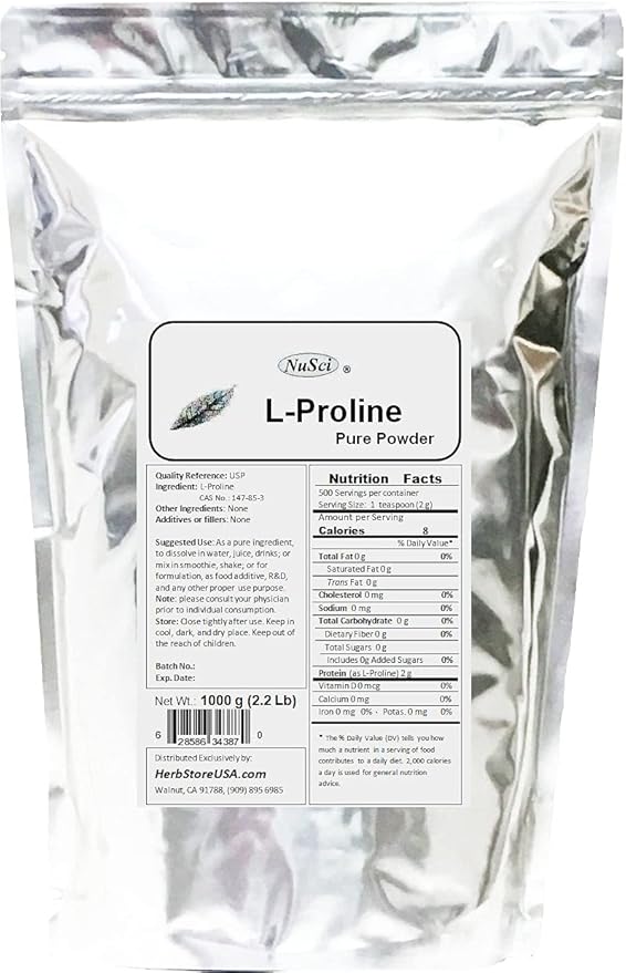 Amazon.com: Pure L-Proline Powder a Collagen Component (1000 Grams (2.2 ...