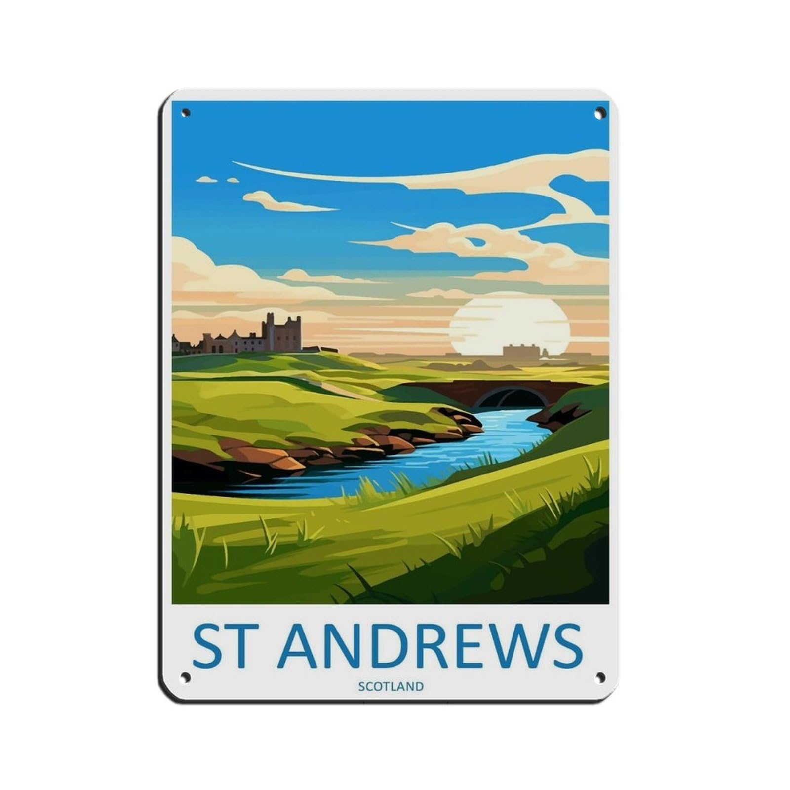 St Andrews Golf Course Travel Art (2) Retro Poster Metal Tin Sign Chic Art Retro Iron Painting Bar People Cave Cafe Family Garage Poster Wall Decoration 12x16inch(30x40cm)