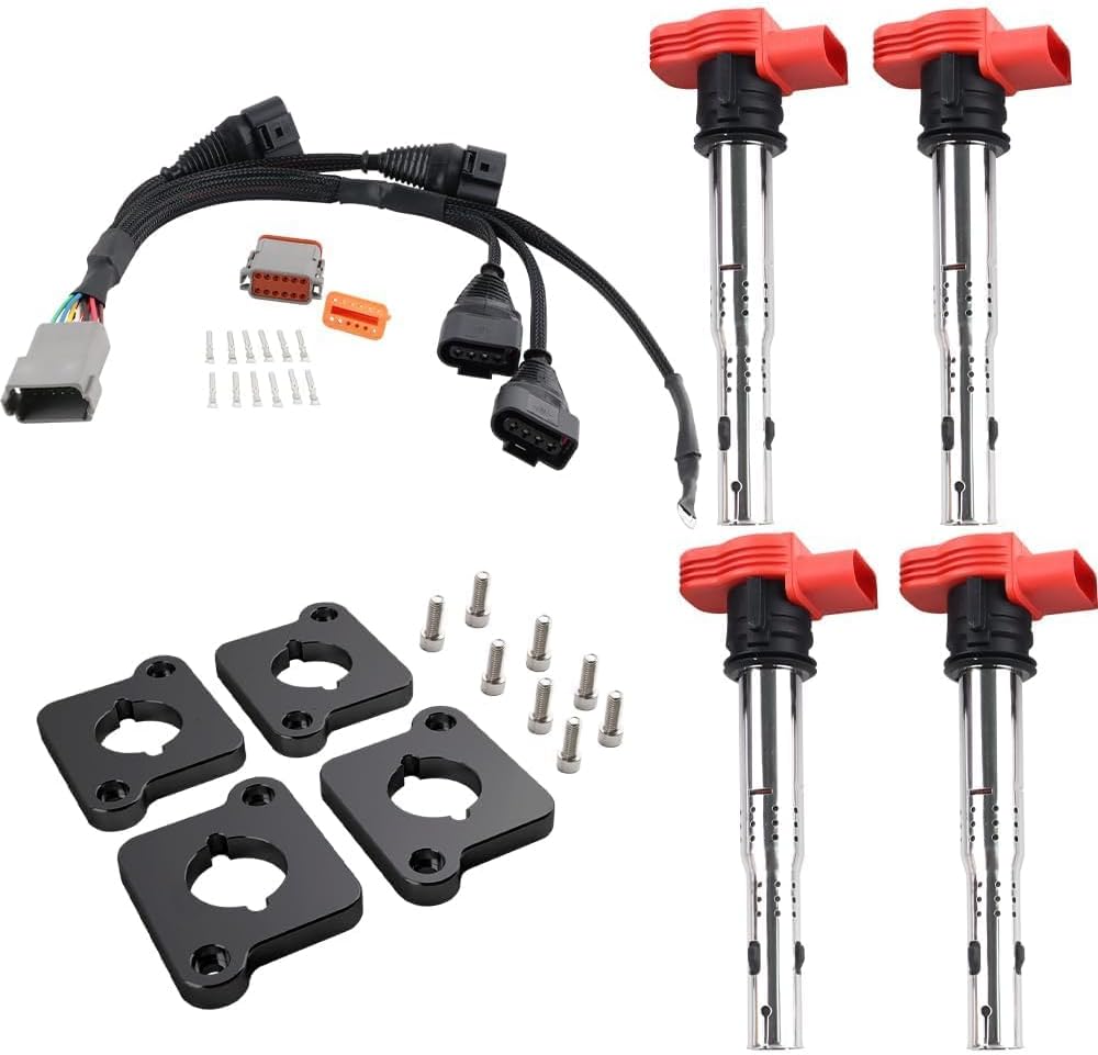 1.8T To 2.0T FSI R8 Ignition Coil Conversion Harness Kit Spark Plugs and Coil Packs Kit Compatible with 1997-2001 Audi A4 B5 1.8T, 1999-2004.5 VW Golf Turbo Passat B5 Jetta 1.8L Turbo