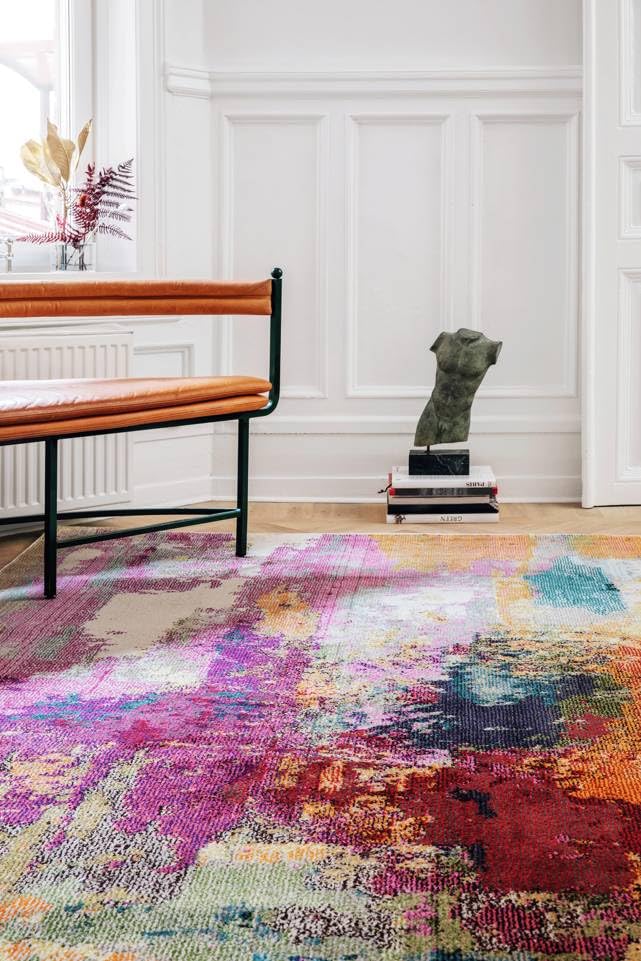 Tapis 160 x 230 cm mauve et multicolore rectangulaire Aruba à poil moyen pour le salon