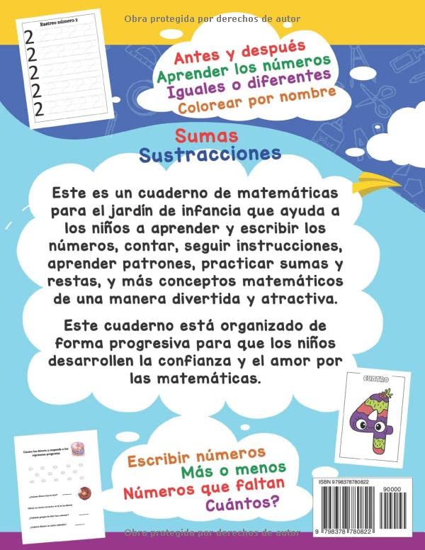 Miniatura 2 de Matemáticas para Education Infantil Libro de Aprendizaje de Matemáticas Básicas para Niños de Preescolar y 1er Grado Actividades Divertidas Suma y