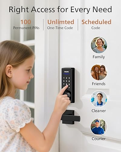 Miniatura 6 de Philips Cerradura inteligente de huellas dactilares, cerradura de puerta de entrada sin llave, cerraduras inteligentes para puerta delantera,