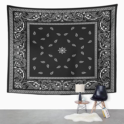 Emvency Tapestry Colorful Paisley Black Pattern Bandanna Border Scarf White Home Decor Wall Hanging For Living Room Bedroom Dorm 60X80 Inches thumb #2