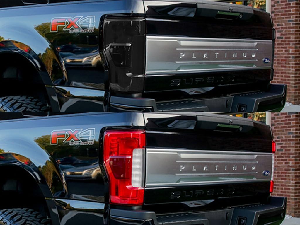 Rvinyl Tail Light Pre Cut Film Tint Cover Kit in Blackout Smoke Compatible with Ford F-250 2017-2019 - Adhesive Backs