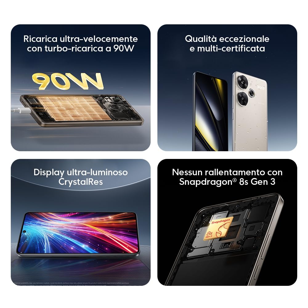 Poco F6, Snapdragon® 8s Gen 3, Display Flow AMOLED 120Hz, Ricarica Turbo 90W, doppia fotocamera 50MP con OIS, 8GB+256GB, Oro