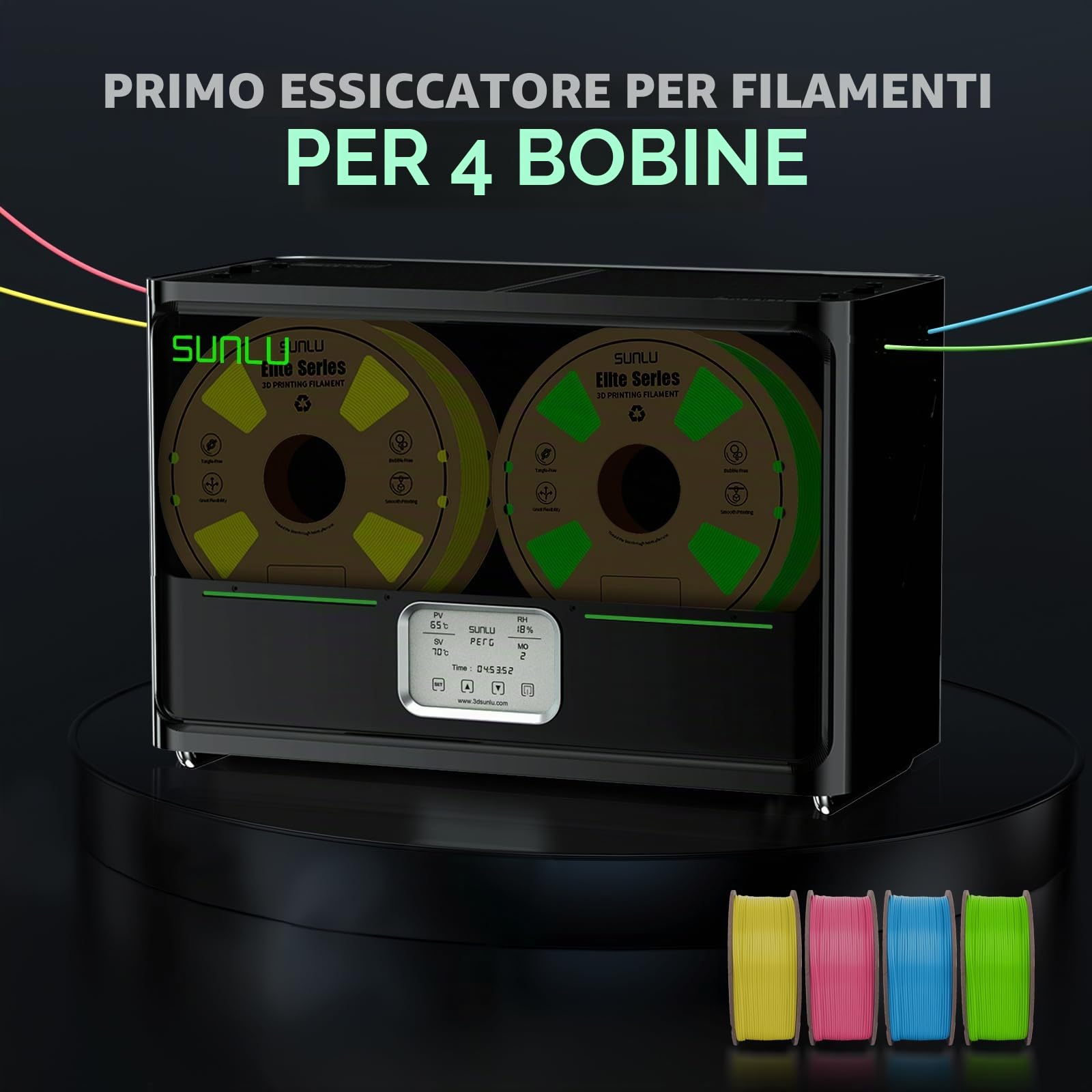 Ufficiale S4 Scatola Essiccatore per Filamenti, Aggiornamento Disidratatore per filamenti a 4 bobine con Bilanciamento della Temperatura, Auto-controllo dell'Umidità, per PLA TPU PETG ABS Nylon