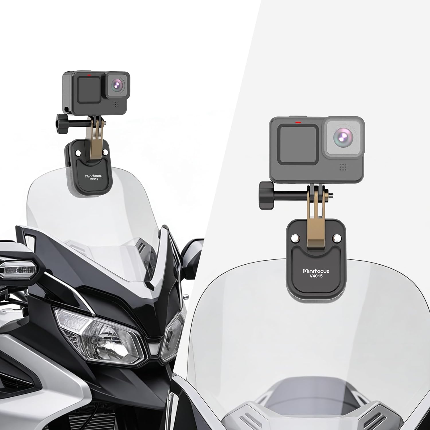 Motorcycle Windshield Action Camera Clamp Mount, Aluminum Alloy Clip Adapter with 3 Prong & 1/4" Screw Hole, Compatible with GoPro Hero 13/12/11/10, Insta360 X5/X4 DJI Osmo Action 6/5 Pro/4/3