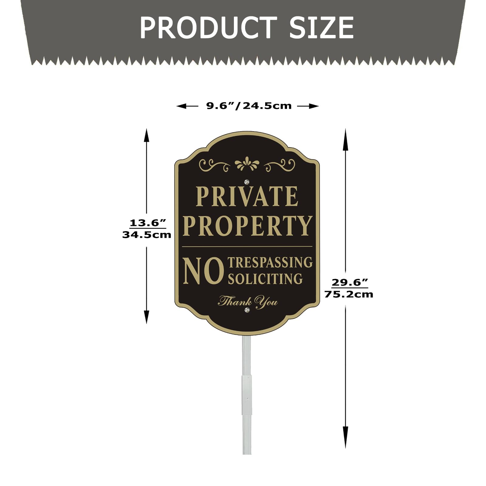 Yuntarda Schild 'No Trespassing Private Property' – 25,4x35,6 Cm, Aluminium, Mit Pfahl