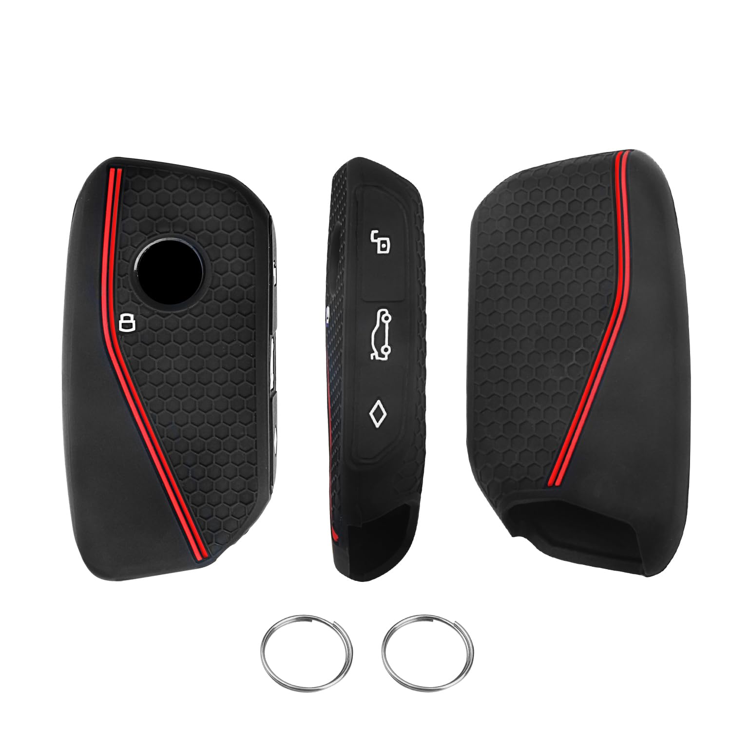 QBUC 2PCS for BMW Key Fob Cover, Soft Silicone Key Case for BMW 2024 2023 2025 7 Series IX I5 M60 X5 X7 X6 IX I7 Car Key Protector with Rings (3 Button,Red)
