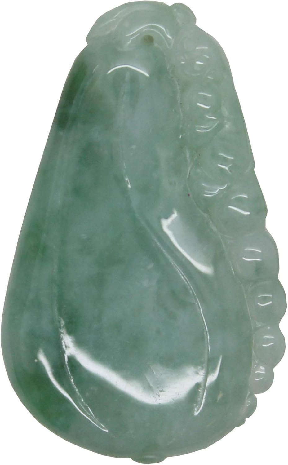 Hand Carved Green Jade Caterpillar On Eggplant Pendant an532