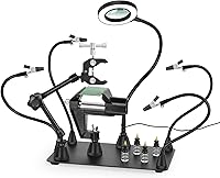 Vista 1 de Manos magnéticas que ayudan a soldar tercera mano, soporte para placa de circuito PCB con lámpara de aumento LED 3X, soporte para pistola de aire
