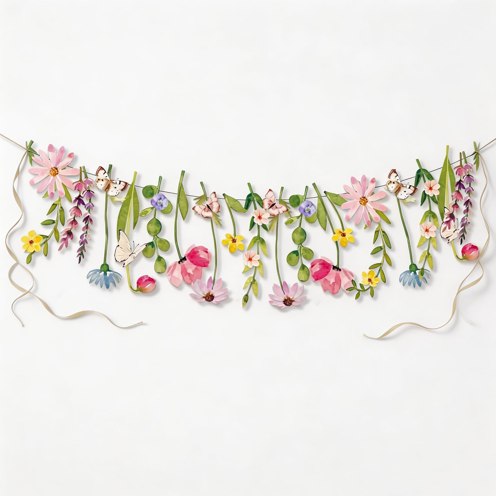 20Pastel Flowers&Butterterfly Garland for Wedding,Baby Shower,Garden Party
