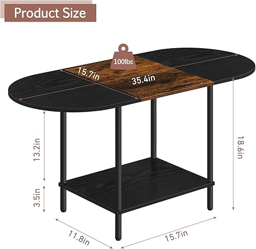 Miniatura 2 de Mesa auxiliar ovalada de granja con almacenamiento, mesa central de madera de 2 niveles para sala de estar, mesa de centro moderna de mediados de
