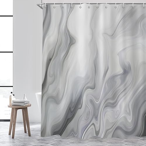 Cortina de ducha con diseño de mármol gris, mezcla de gris y blanco, moderno, abstracto, de lujo, ondulado, cortina de baño para bañera, decoración