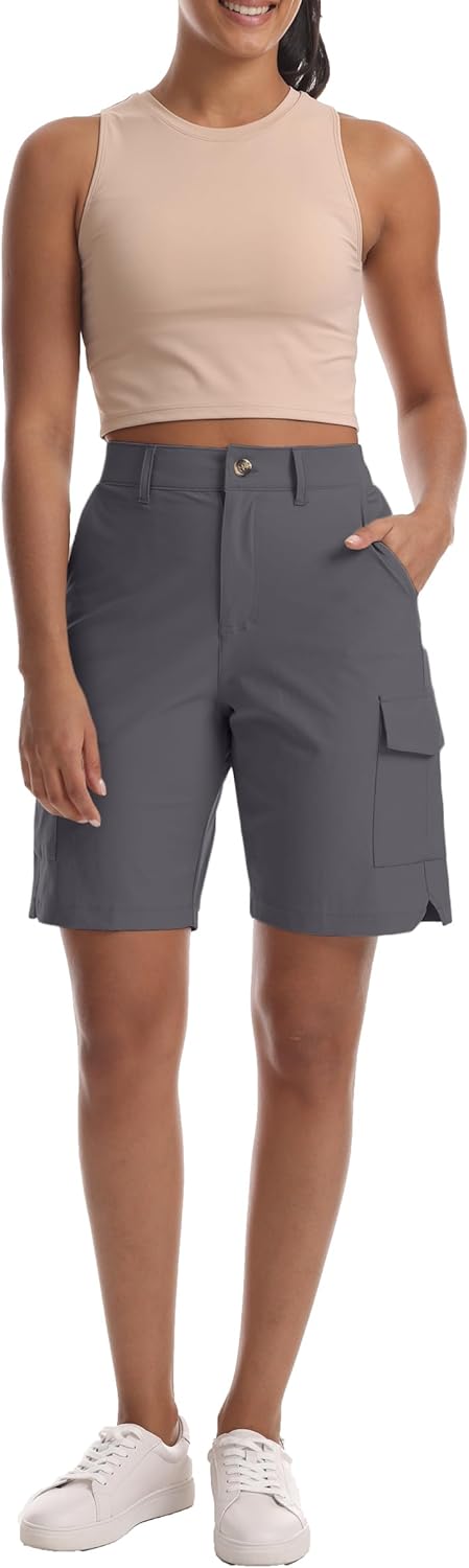 Kcutteyg Women's Lightweight Hiking Cargo Shorts with Pockets-8" Inseam Water Resistant Athletic Shorts for Golf Casual - Image 7
