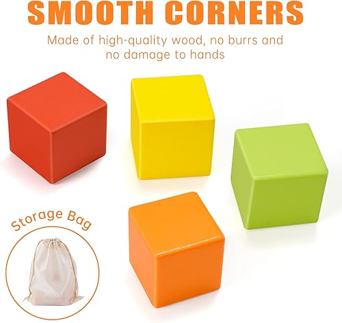 Miniatura 6 de NiToy Bloques de madera, cubos de conteo para matemáticas infantiles, bloques de cubos de madera coloridos con tarjetas para manualidades