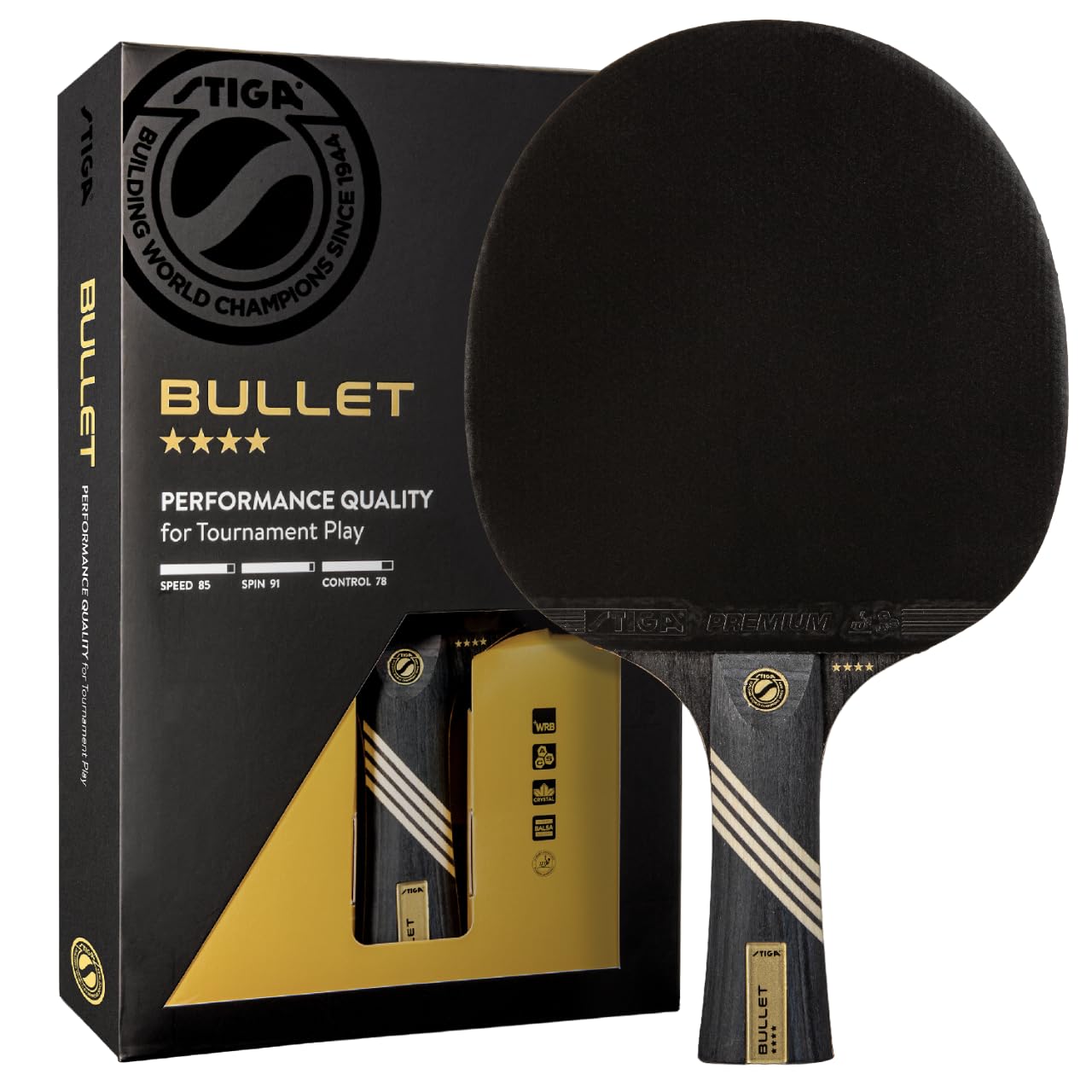STIGA Bullet Ping Pong Paddle – 5-ply Extra Light Blade – 2mm Premium Sponge – Flared Handle for Masterful Grip – Performance Table Tennis Racket for Competitive Play
