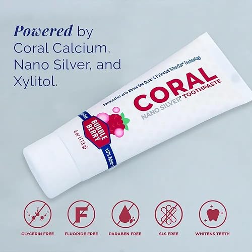 Miniatura 4 de Pasta de dientes Coral Nano Silver Bubble Berry para niños, pasta de dientes blanqueadora natural sin flúor, con infusión de coral, calcio nano