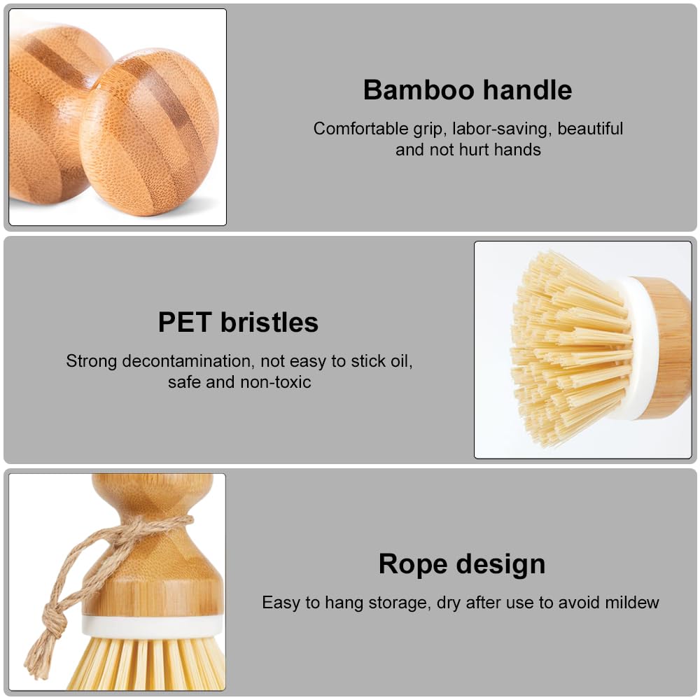 Cepillo de Setas, Cepillo Fregar Platos, 2 PCS cepillos Redondos de bambú para Hongos con cordón, Cepillo de Limpieza de Cocina para Utensilios, Cepillo Multiusos para Platos para Verduras