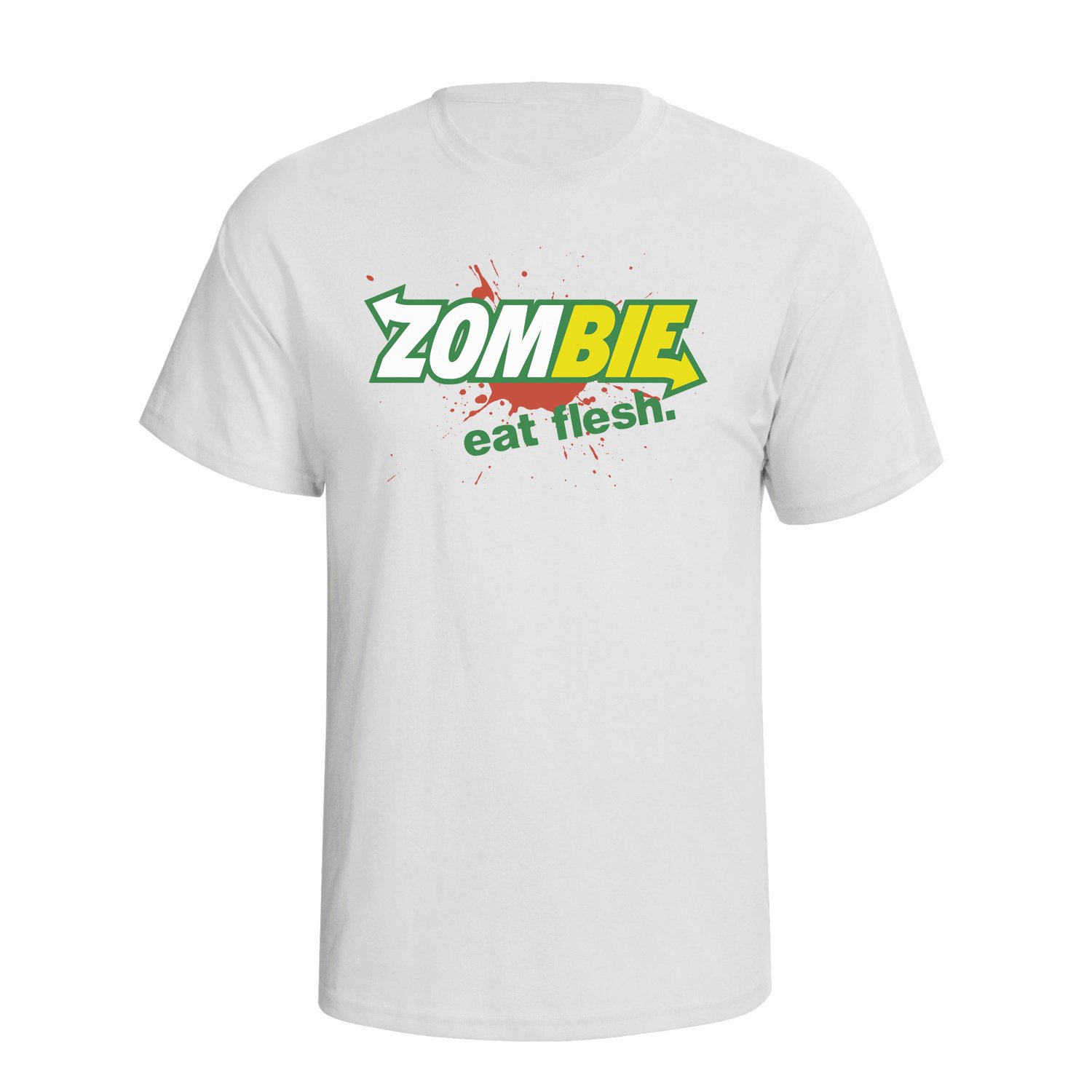 Buzz Shirts Men's White Zombie Eat Flesh, Or Wo's Novelty Spoof Slogan Organic Cotton T-Shirt