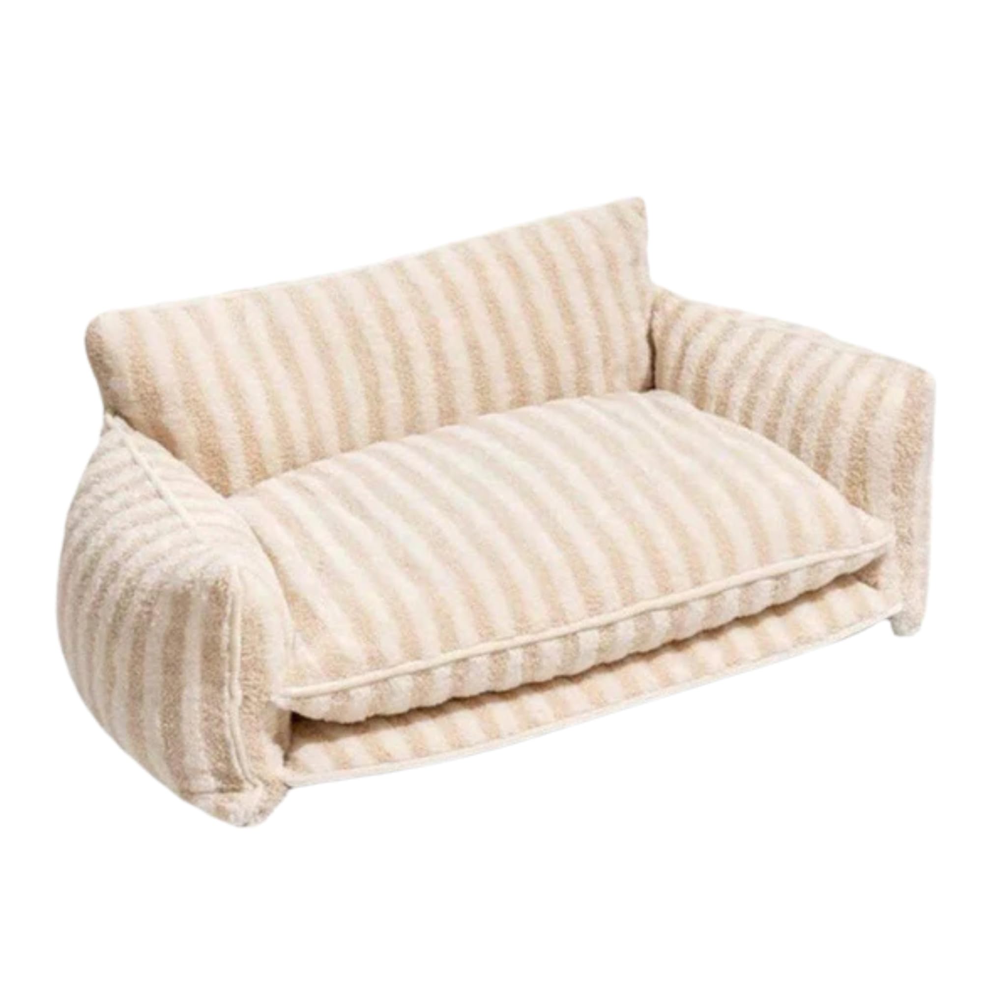 Glow Pups Dog Bed Sofa, 3-Sided Bolster with Pillow Cushions – Premium Comfort for All Dog Breeds, Faux Sherpa, Striped Cream (Cream, Large 31.5" x 19.68" x 13")