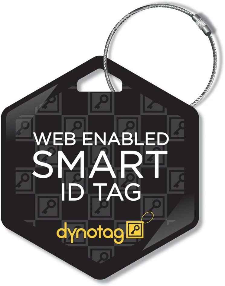Web Enabled Smart Deluxe Steel Property ID Tag + Steel Ring, with DynoIQ™ & Lifetime Recovery Service. Hexagon (Black)