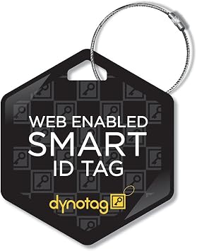 Dynotag Web Enabled Smart Deluxe Steel Property ID Tag + Steel Ring, with DynoIQTM & Lifetime Recovery Service. Hexagon Black