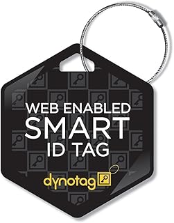 Dynotag® Web Enabled Smart Deluxe Steel Property ID Tag + Steel Ring, with DynoIQ™ & Lifetime Recovery Service. Hexagon (Black)
