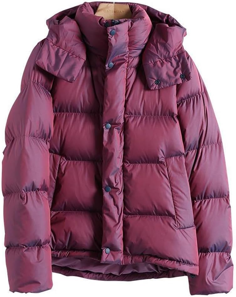 Winter Retro Fluffy Lightweight Not Bulky Stand Collar Detachable Hooded Down Jacket