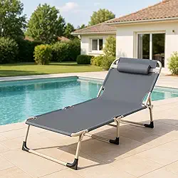 Espreguiçadeira Dobrável Portátil Reforçada em Aço Cama Dobrável Confortável Até 150kg Camping Praia Casa