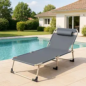 Espreguiçadeira Dobrável Portátil Reforçada em Aço Cama Dobrável Confortável Até 150kg Camping Praia Casa
