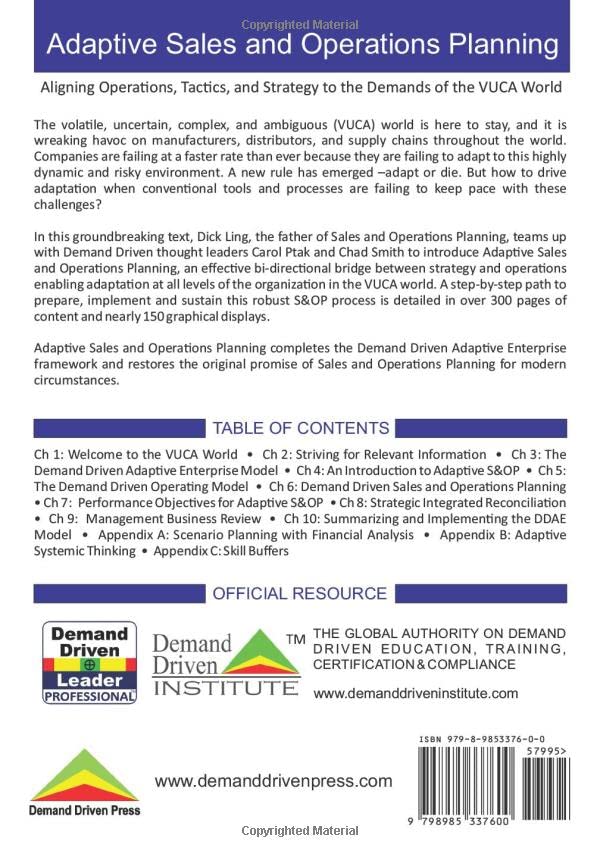 Miniatura 2 de Adaptive Sales and Operations Planning Aligning Operations, Tactics, and Strategy to the Demands of the VUCA World