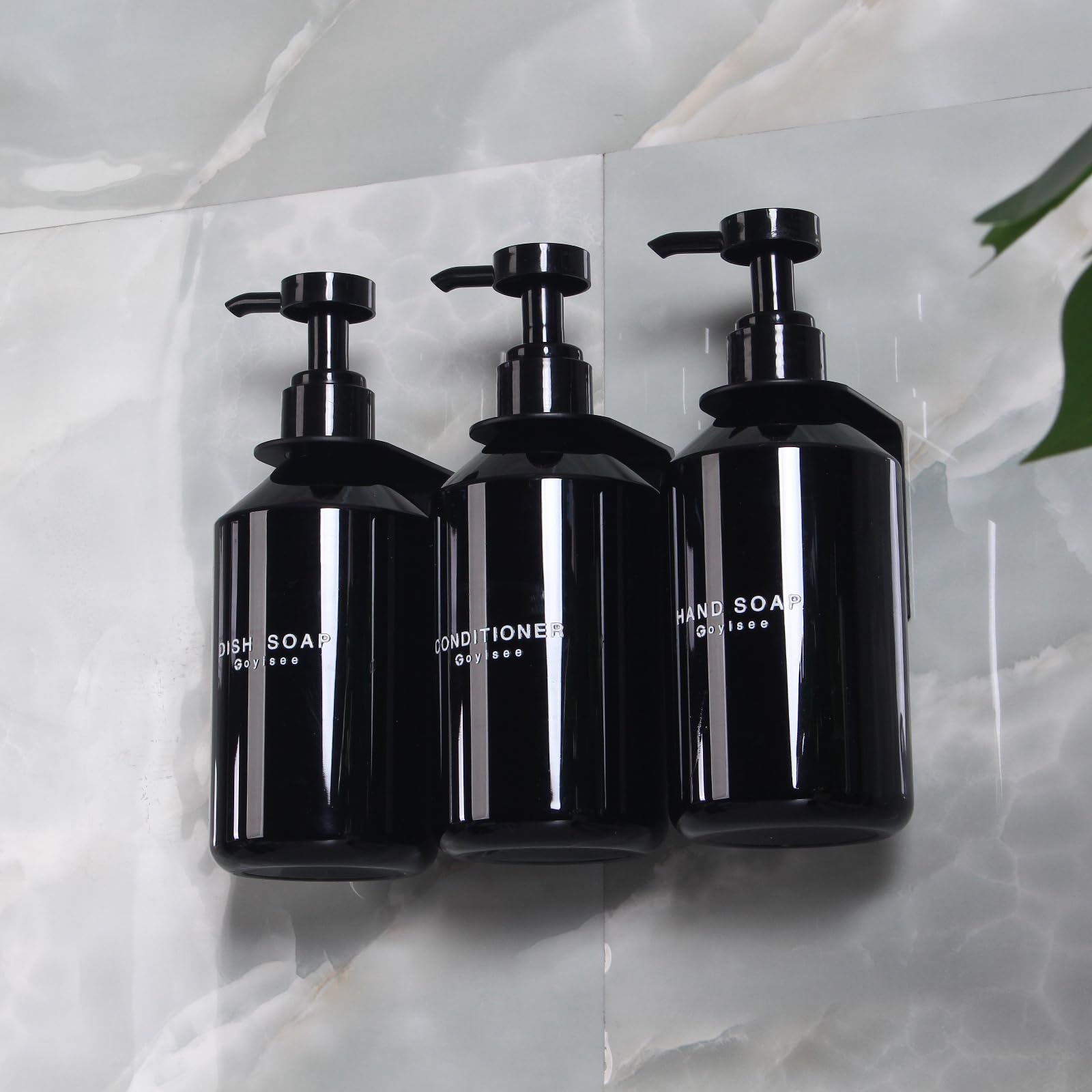 GOYISEE 3-Chamber Shampoo & Conditioner Dispenser, Wall-Mounted Soap Dispenser Plastic Bottles with 4CC Pumps - Image 3