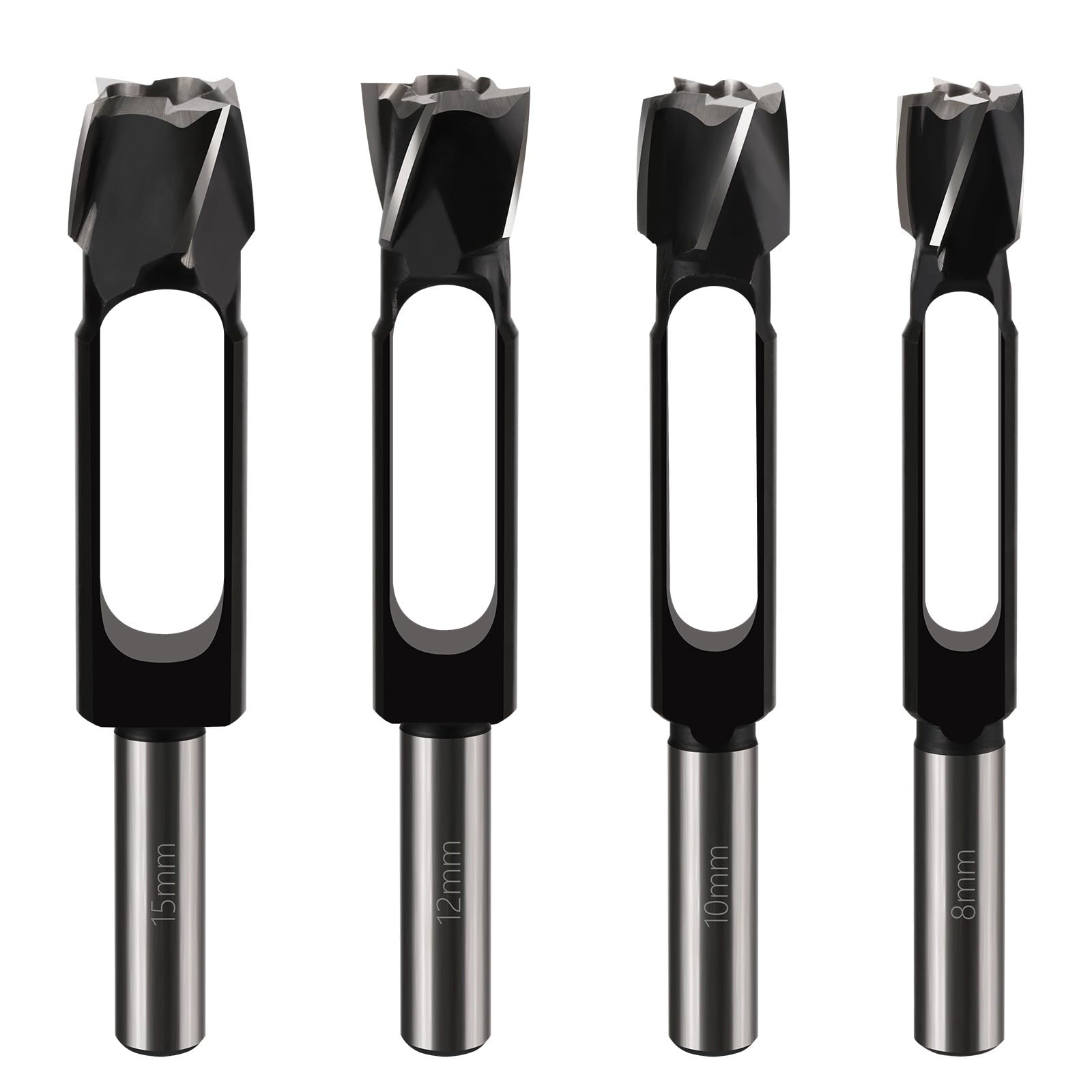 Juego de 4 cortadores de tapones de madera de 8 a 15 mm, vástago redondo, garra de acero al carbono y juego de brocas cónicas, juego de brocas de corcho para fabricación de muebles de