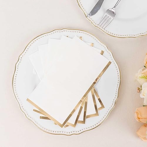 Miniatura 8 de Efavormart - Paquete de 50 servilletas de papel desechables de 2 capas con borde de lámina dorada, color blanco