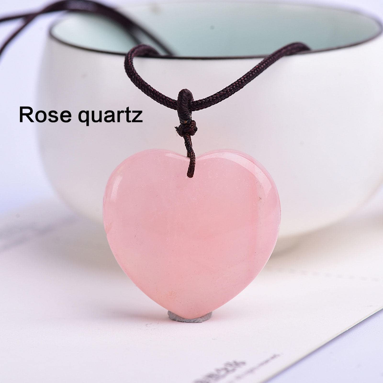 Collares con Colgante de Piedra de Cristal curativo de Reiki en Forma de corazón Collar de Piedras Preciosas Naturales de Cuerda Trenzada Ajustable Reiki Cuarzo Joyas,RoseQuartz