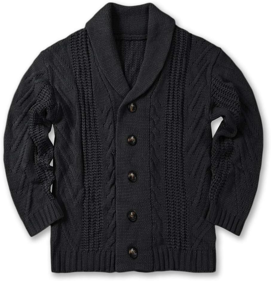 Mens Shawl Collar Cardigan Sweater Cable Knit Button Chunky Long Sleeve Winter Fisherman Casual Cardigans - Image 5