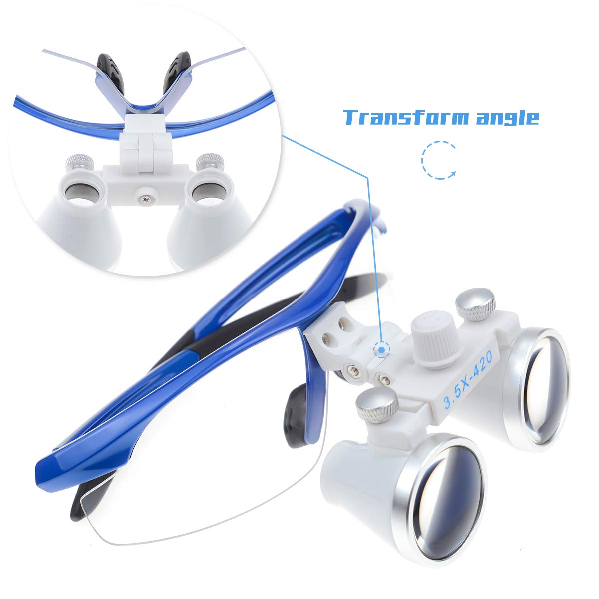 Binocular quirúrgico 3,5 X 420 mm Vidrio óptico antivaho azul