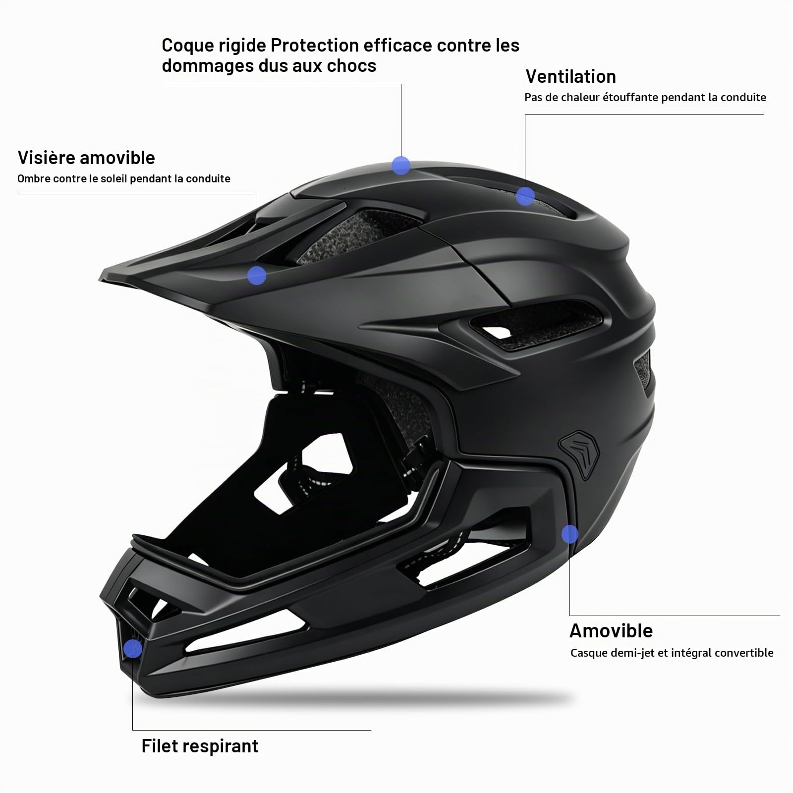 MEETYOO Casque VTT Intégral Transformable Homme Femme, Vélo Trottinette Léger Respirant
