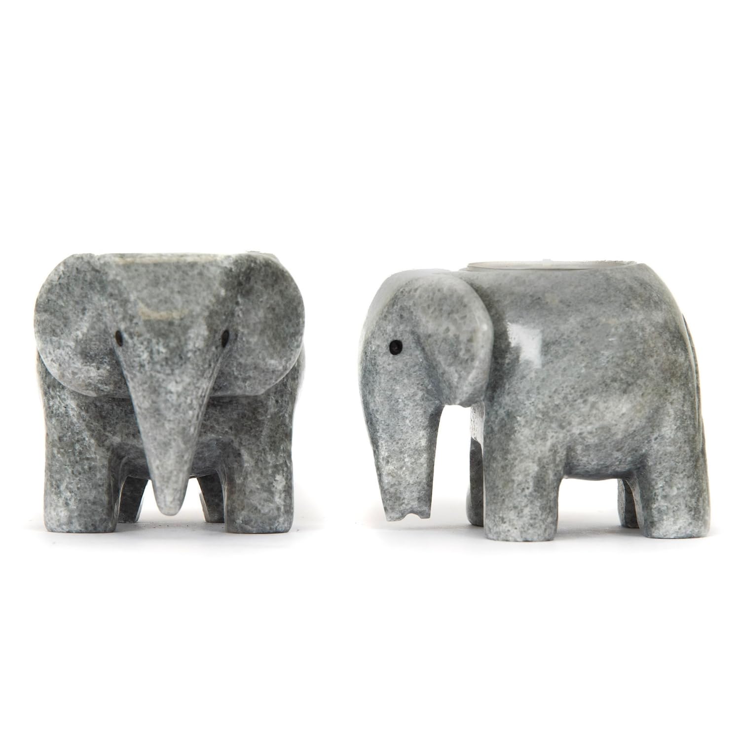 Himalayan Marble Elephant Tea light Holder - Grey, 3" - Image 3